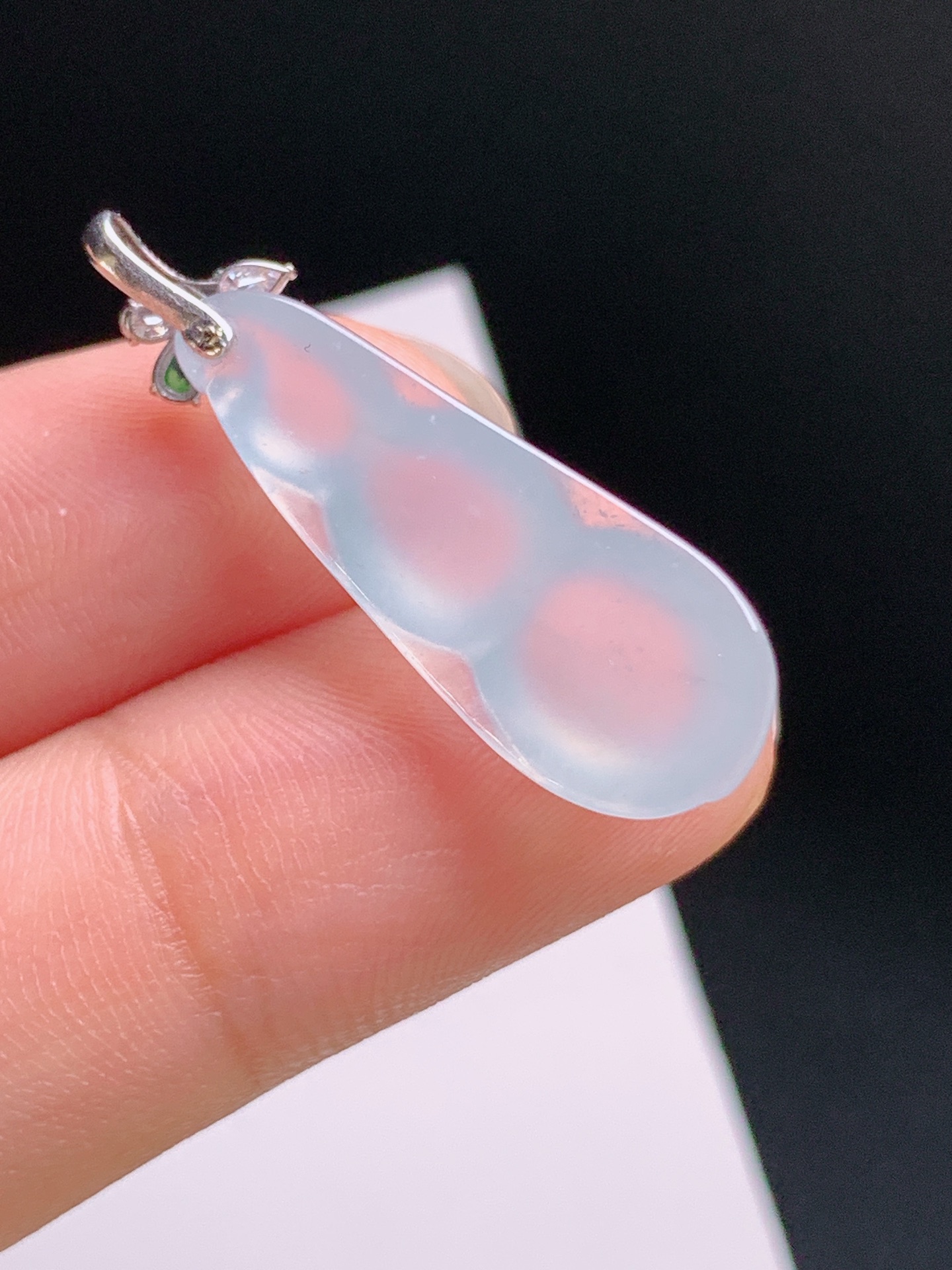 ️ 冰种福豆吊坠，清透莹润，钻石花扣，清雅显贵 裸石24.2-9.5-5.5 整体30.6 530920