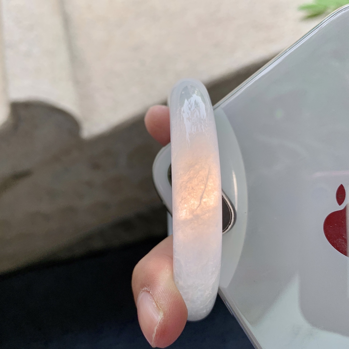 正圈53 54 圈口54/11.4/9 编码W6092316 冰糯飘绿，水润，种老，细腻，有纹线