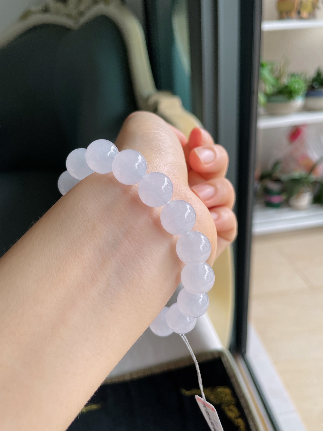 ️，缅甸天然翡翠A货，白冰白月光手串，尺寸：11.7mm。【编4498】
