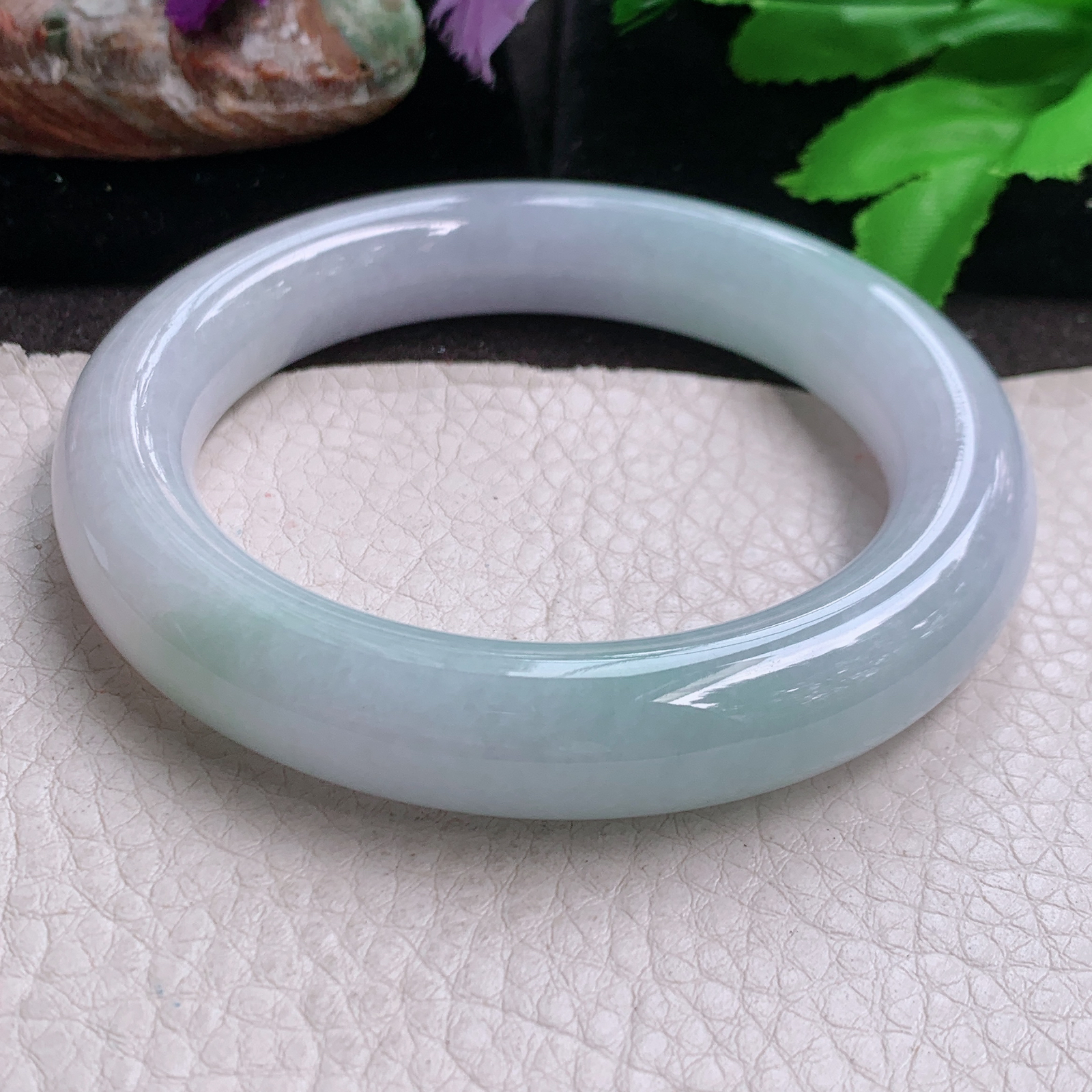 hh自然光58.5*12.6*11.8胖圆镯 缅甸翡翠a货玉手镯高品质清新圆条玉手环