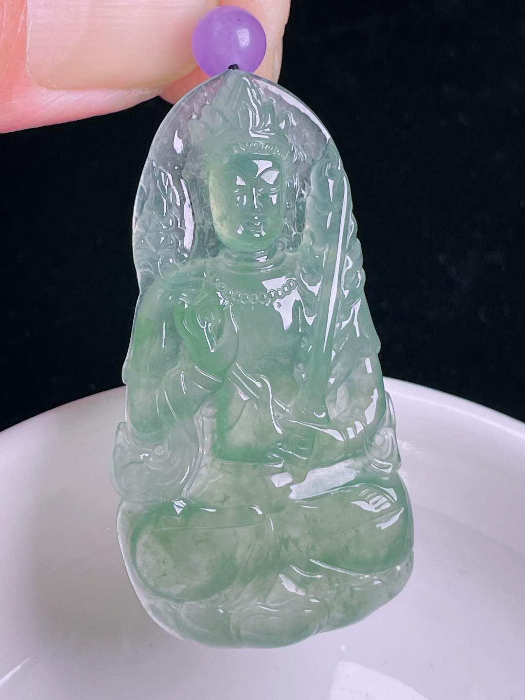 ️冰绿度母，老种起光，细底通透，尺寸：49/25.3/4.4mm0922