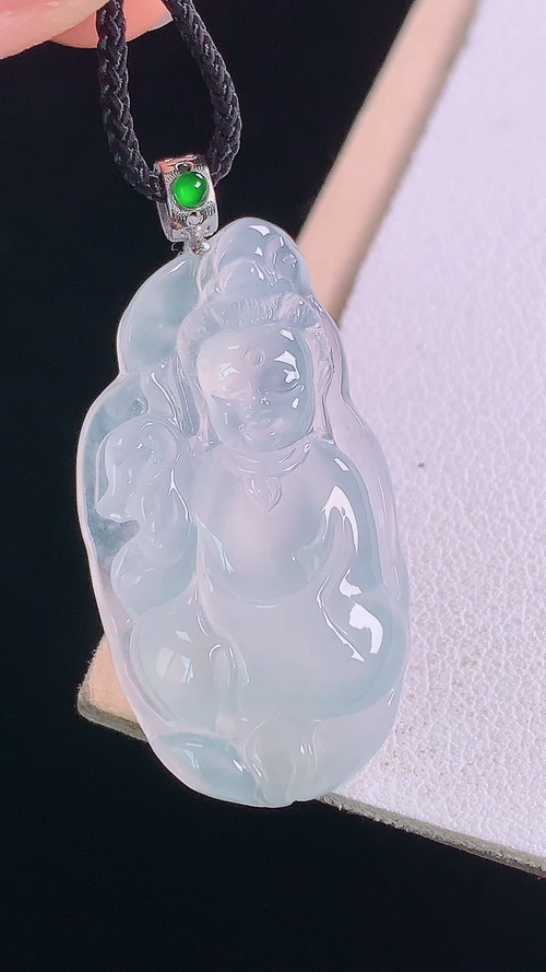 ️18K冰种观音吊坠，无裂，尺寸:36.0-32.4-17.3-4.8mm 20
