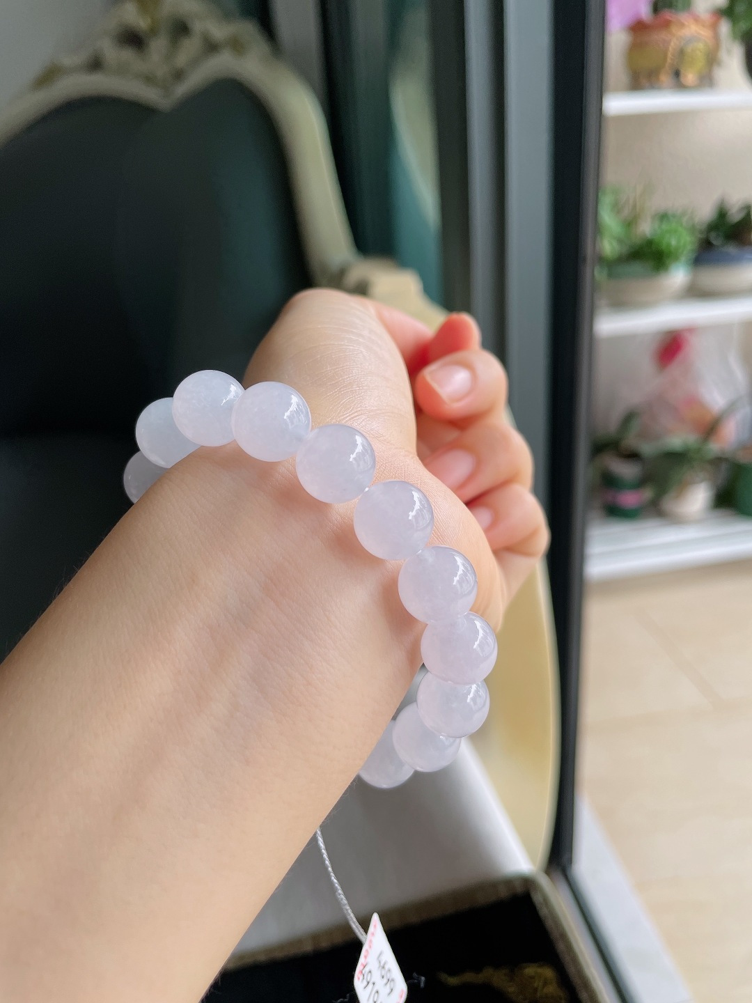 ️，缅甸天然翡翠A货，白冰白月光手串，尺寸：11.7mm。【编4699】