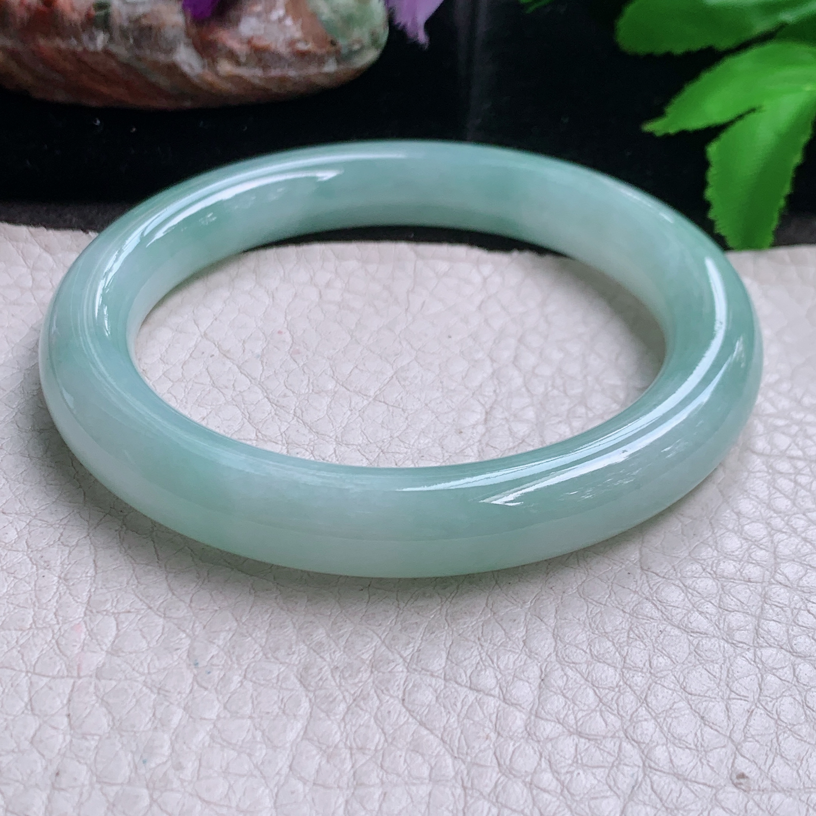 hh自然光58*10.5*10美人镯 缅甸翡翠a货玉手镯高品质清新圆条玉手环