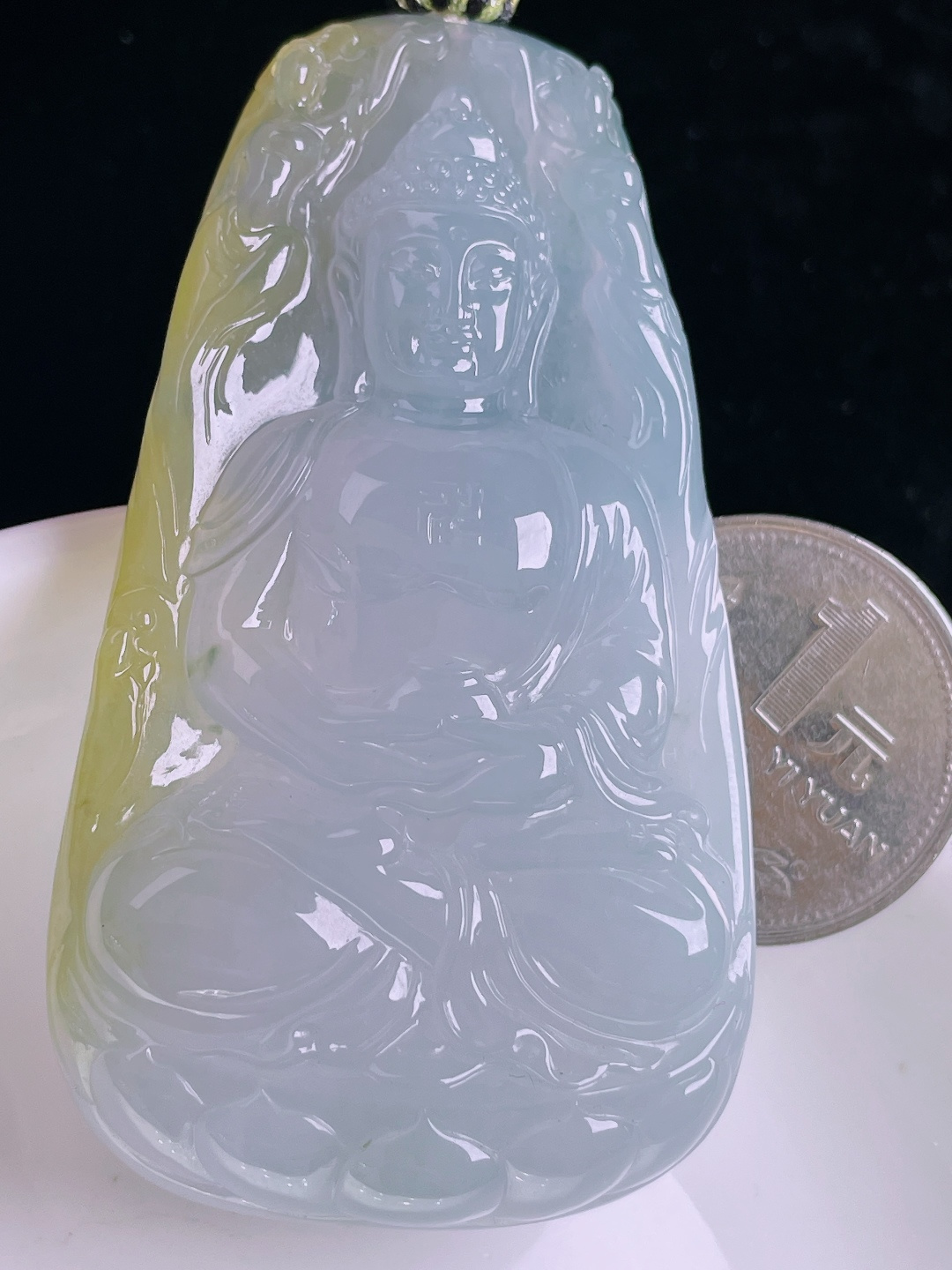 ️冰黄大日如来阿弥陀佛，老种起光，细底通透，尺寸：67.5/38/10mm0922