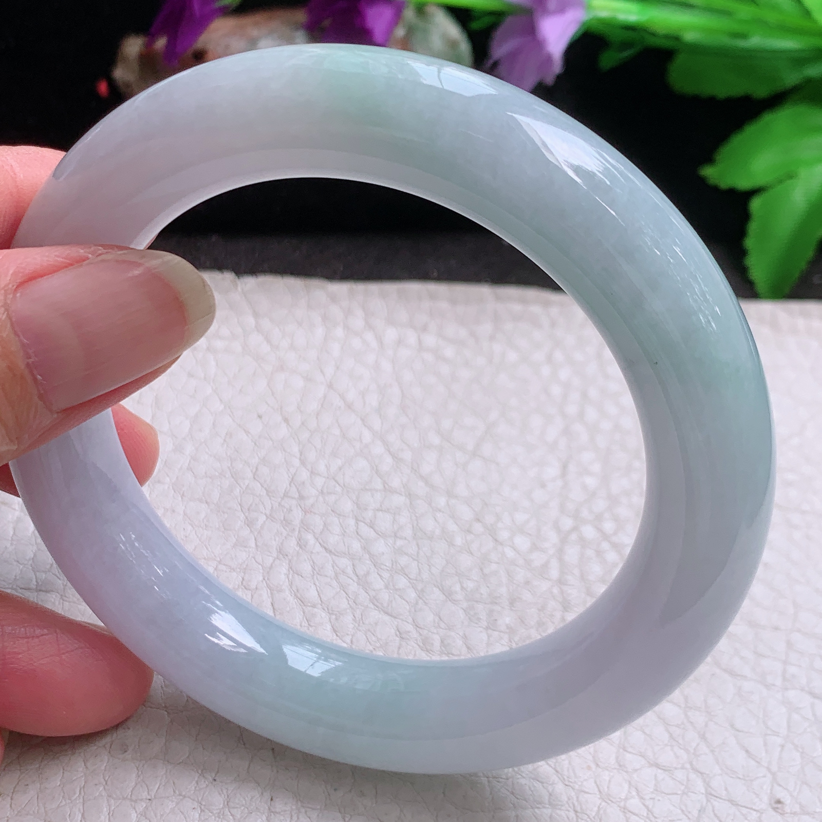 hh自然光58.5*12.6*11.8胖圆镯 缅甸翡翠a货玉手镯高品质清新圆条玉手环