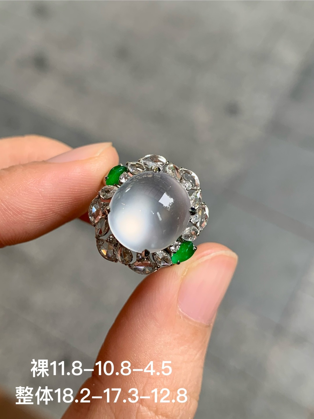 冰种蛋面戒指，无裂，18k金镶嵌，强烈推荐，11.8-10.8-4.5