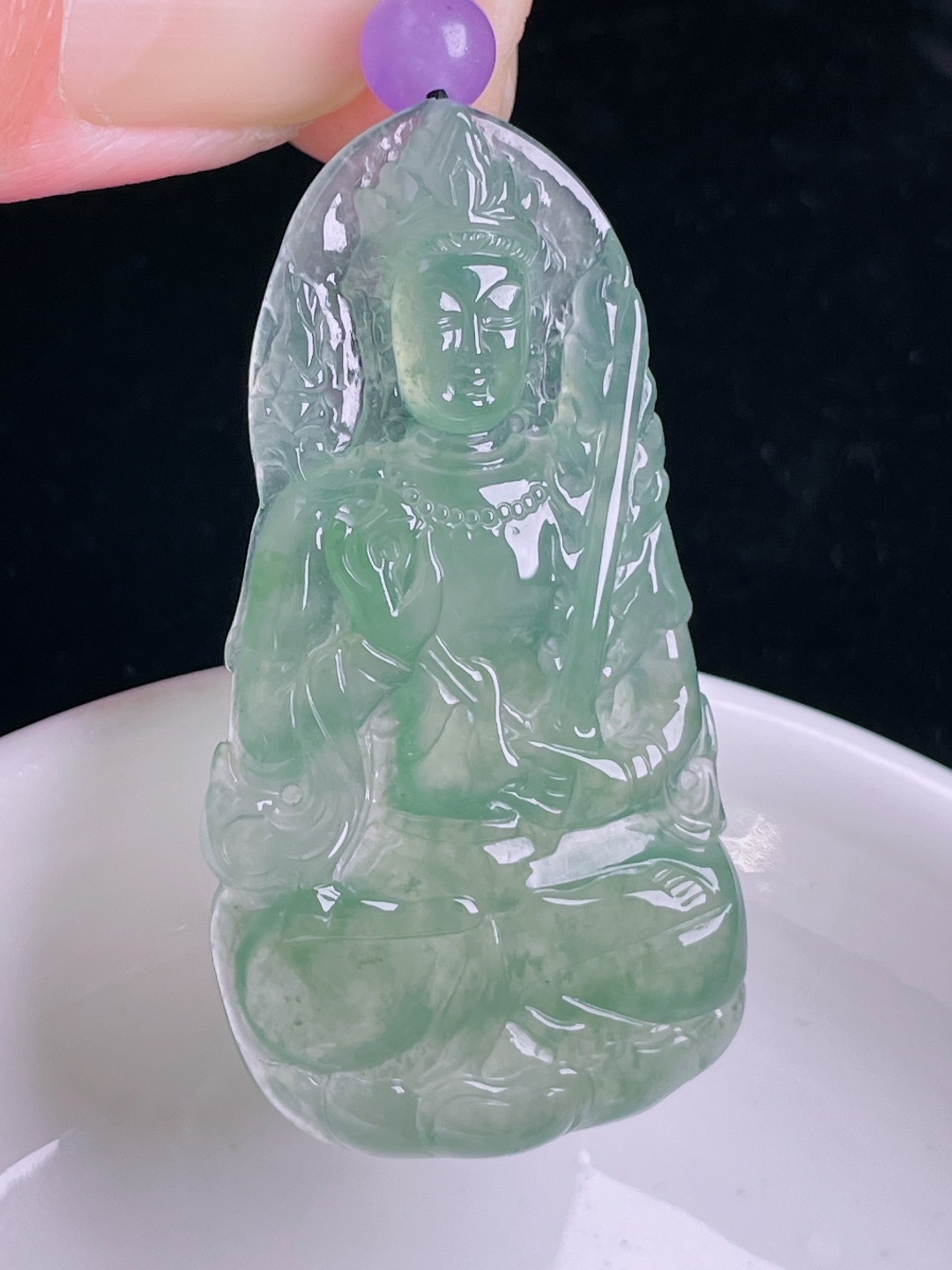 ️冰绿度母，老种起光，细底通透，尺寸：49/25.3/4.4mm0922