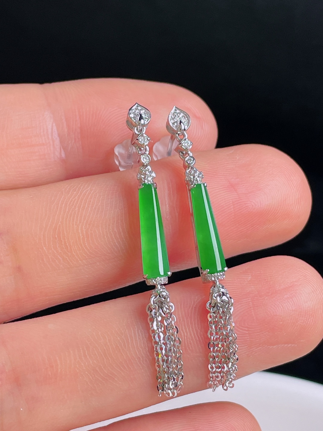 ️冰绿耳坠，18k镶嵌，老种起光，细底通透，尺寸：41/3.3/3.4mm0922