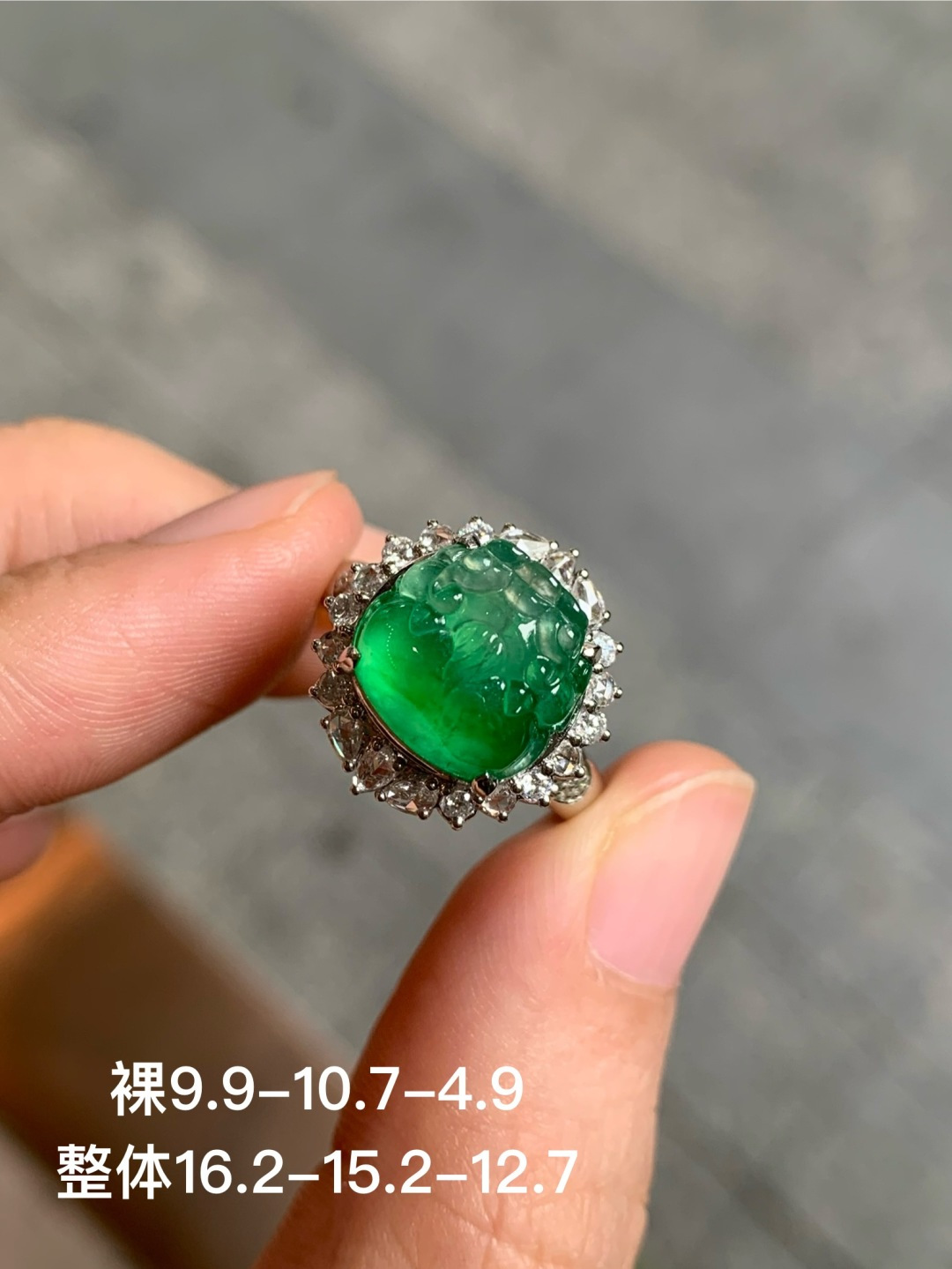 ️冰绿貔貅戒指，无裂，18k金镶嵌，9.9-10.7-4.9