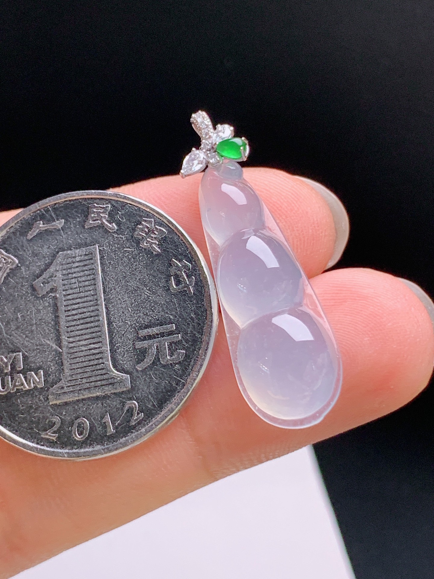 ️ 冰种福豆吊坠，清透莹润，钻石花扣，清雅显贵 裸石24.2-9.5-5.5 整体30.6 530920