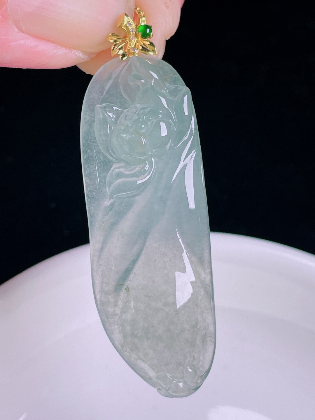️莲花福瓜，18k镶嵌，老种起光，细底通透，尺寸：51裸石45.3/16.4/5.8mm0922