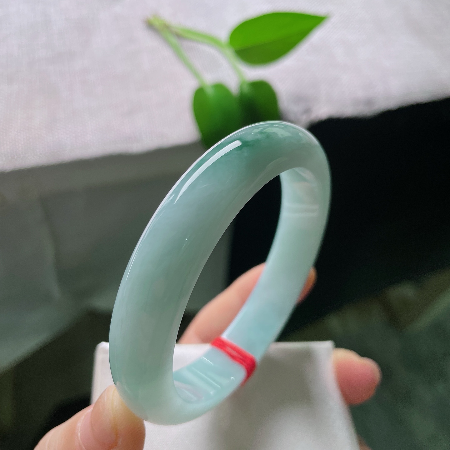 58.2/12.6/8.4，飘花正圈，冰润清透玉底澄澈干净，一抹墨绿悠然飘落镯身，水墨写意，腕间漫出清冷诗意。ss59346a