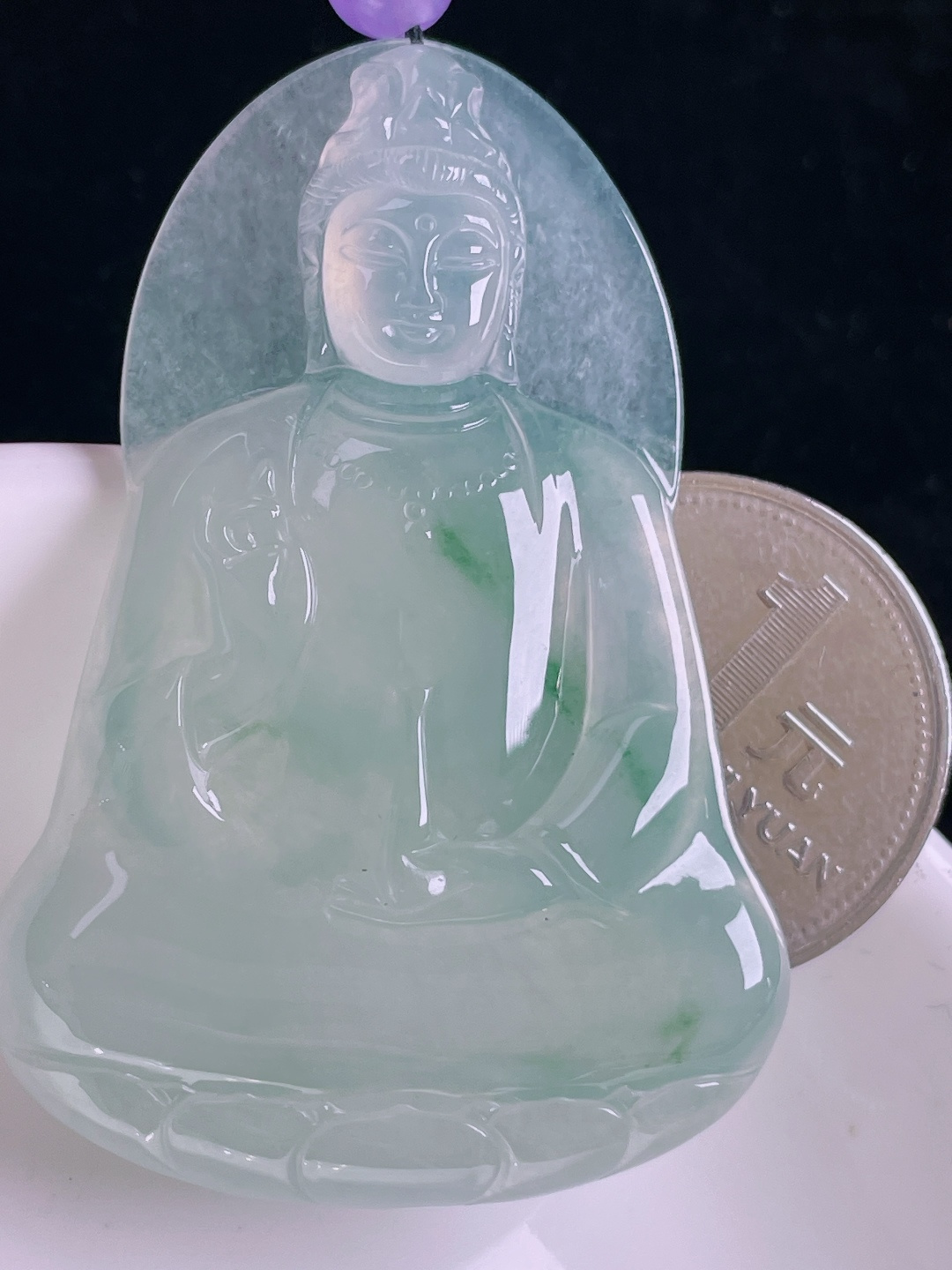 冰绿素衣观音，老种起光，细底通透，尺寸：54.3/37.5/6mm0922