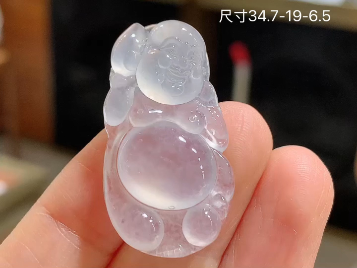 冰种佛公 老坑冰透 种老水足 水润光泽 性比高 无裂 尺寸看图，34.7-19-6.5