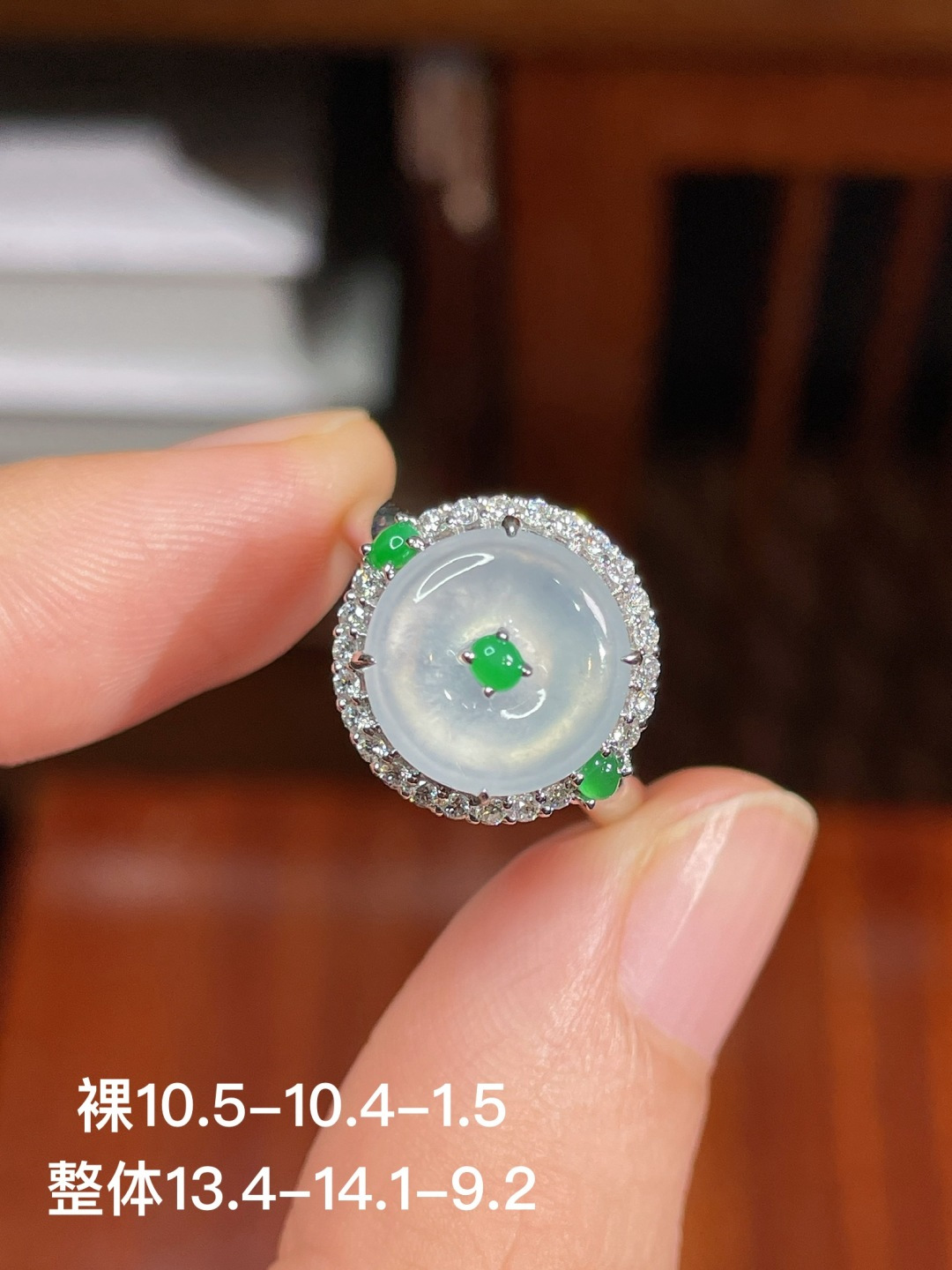 ️冰种扣子戒指，无裂，18k金镶嵌，10.5-10.4-1.5