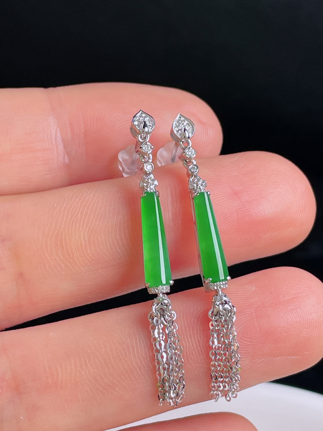 ️冰绿耳坠，18k镶嵌，老种起光，细底通透，尺寸：41/3.3/3.4mm0922