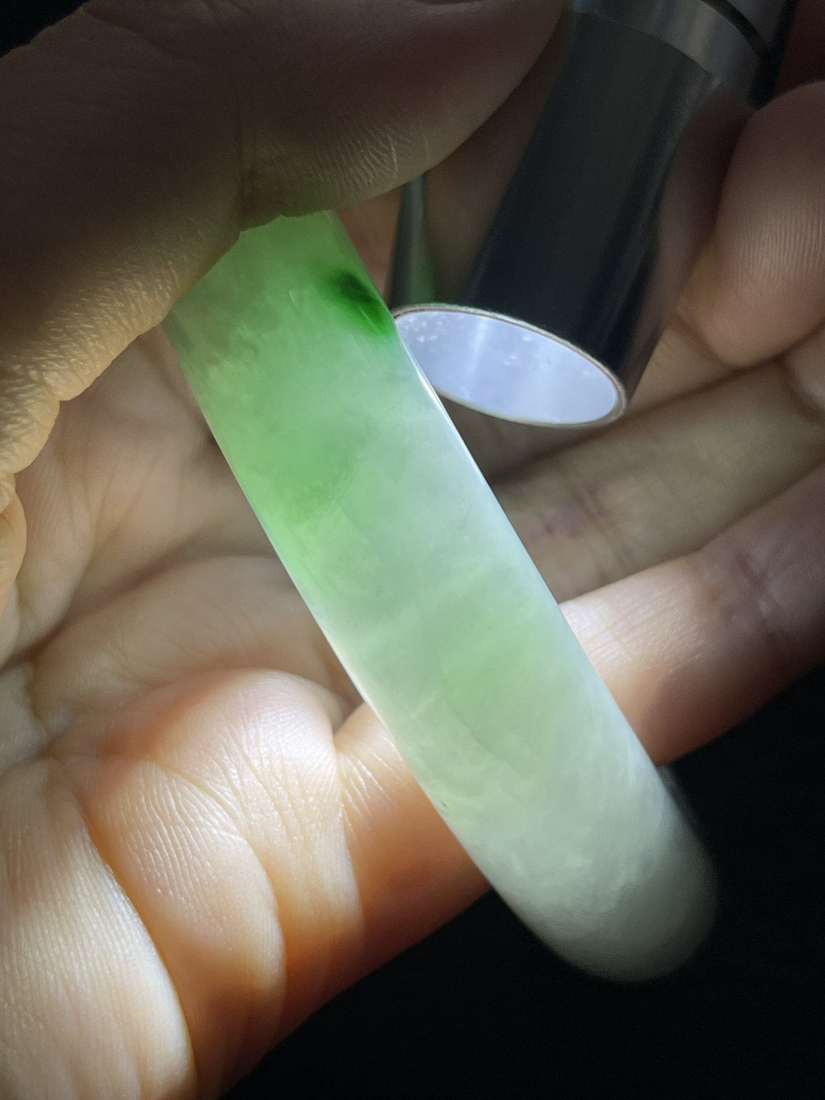 圈口57.7，冰糯种飘花翡翠正圈手镯9.23