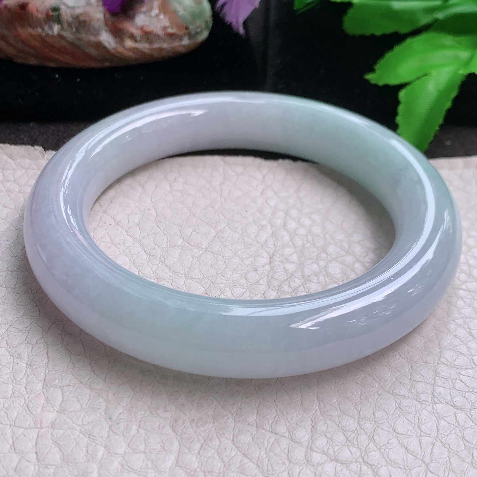 hh自然光58.5*12.6*11.8胖圆镯 缅甸翡翠a货玉手镯高品质清新圆条玉手环