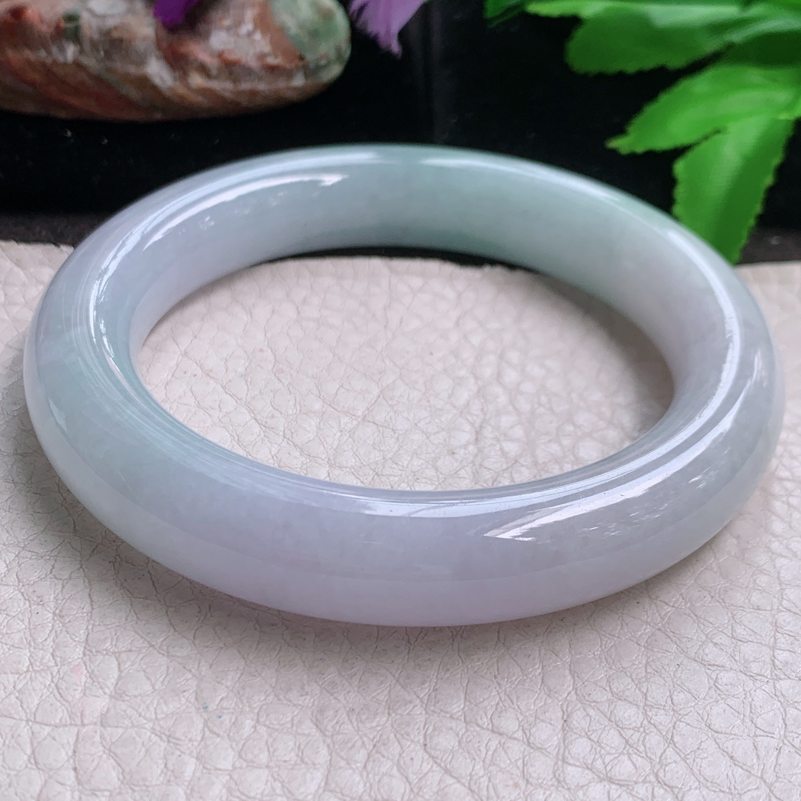 hh自然光58.5*12.6*11.8胖圆镯 缅甸翡翠a货玉手镯高品质清新圆条玉手环