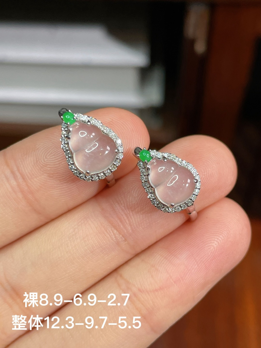 ️冰种葫芦耳扣，无裂，18k金镶嵌，8.9-6.9-2.7