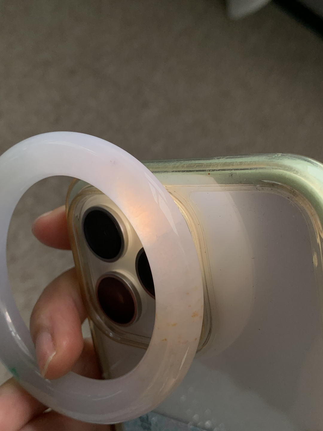 圆条53 54 圈口54/10/10.5 编码BA092396 糯冰三彩，水润，种老，细腻，打灯有纹线