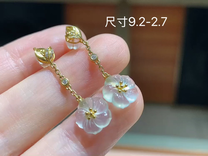 ️ 18K 冰种花朵耳坠 无裂 尺寸，9.2-2.7