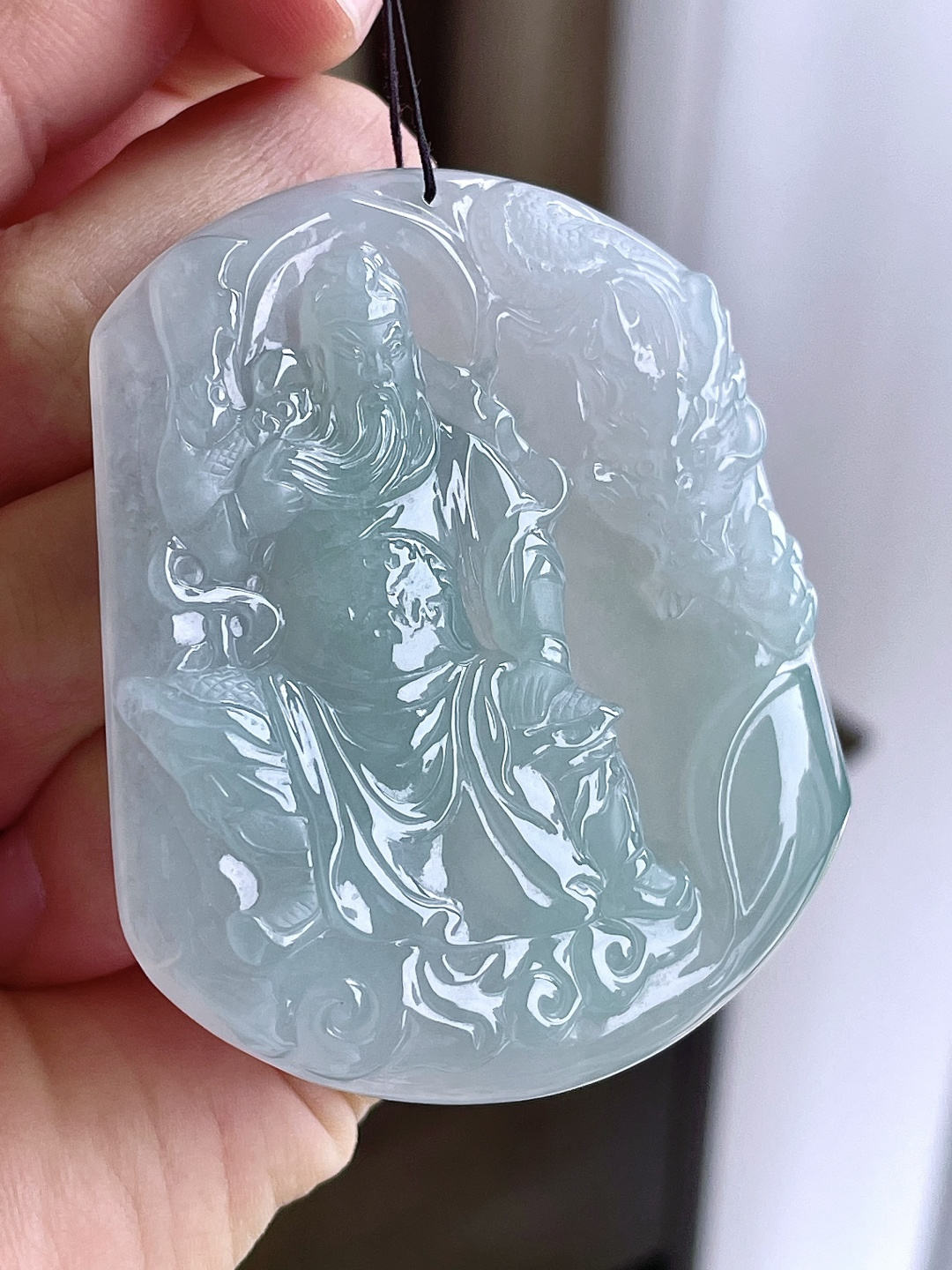【裸石】糯冰晴水御龙忠义关公关二爷武财神牌子吊坠 【说明】缅甸 无裂 性比高 【尺寸】58.2-4