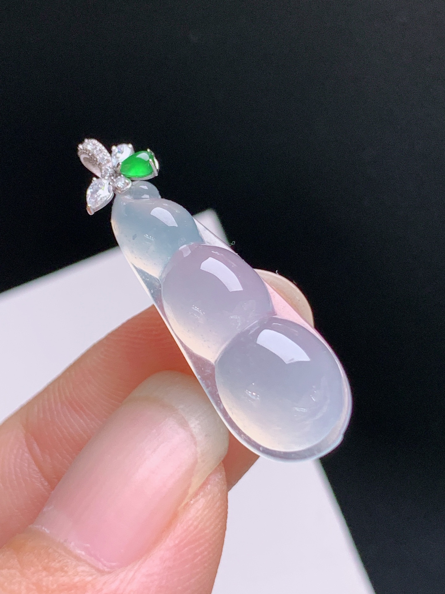 ️ 冰种福豆吊坠，清透莹润，钻石花扣，清雅显贵 裸石24.2-9.5-5.5 整体30.6 530920