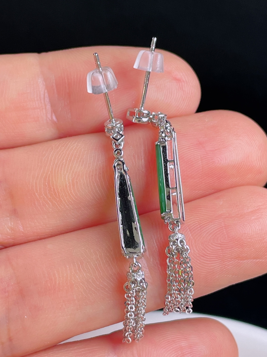 ️冰绿耳坠，18k镶嵌，老种起光，细底通透，尺寸：41/3.3/3.4mm0922
