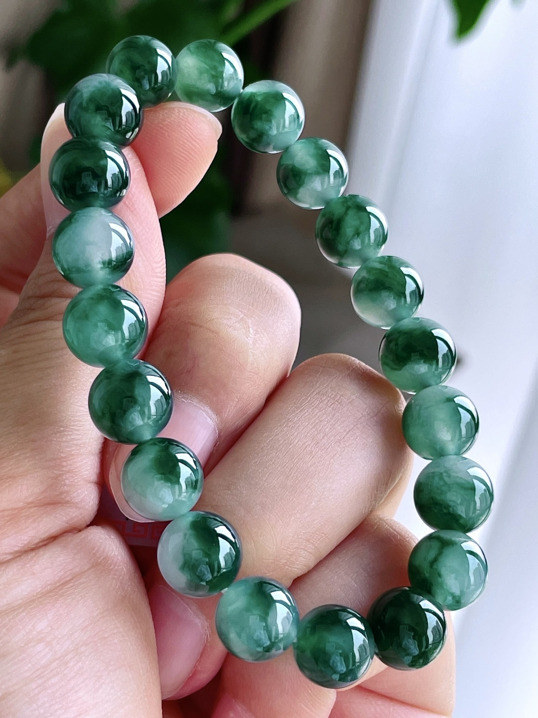 【珠子】冰种飘花手链圆珠珠子手链 【说明】缅甸 性比高 【尺寸】9.6mm 【重量】30.4克