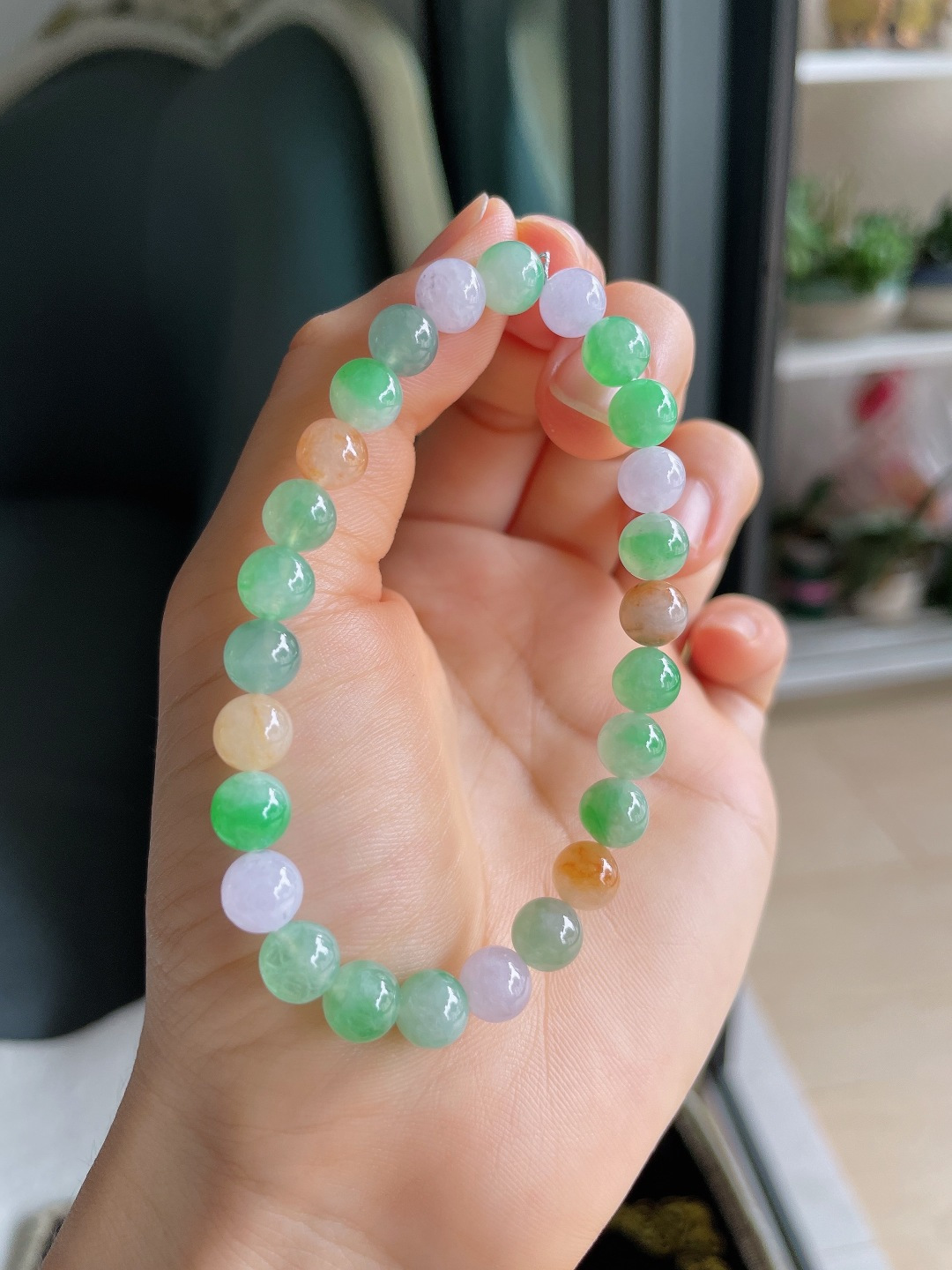 缅甸天然翡翠A货，冰多宝马卡龙手串，尺寸：7mm。【编4319】