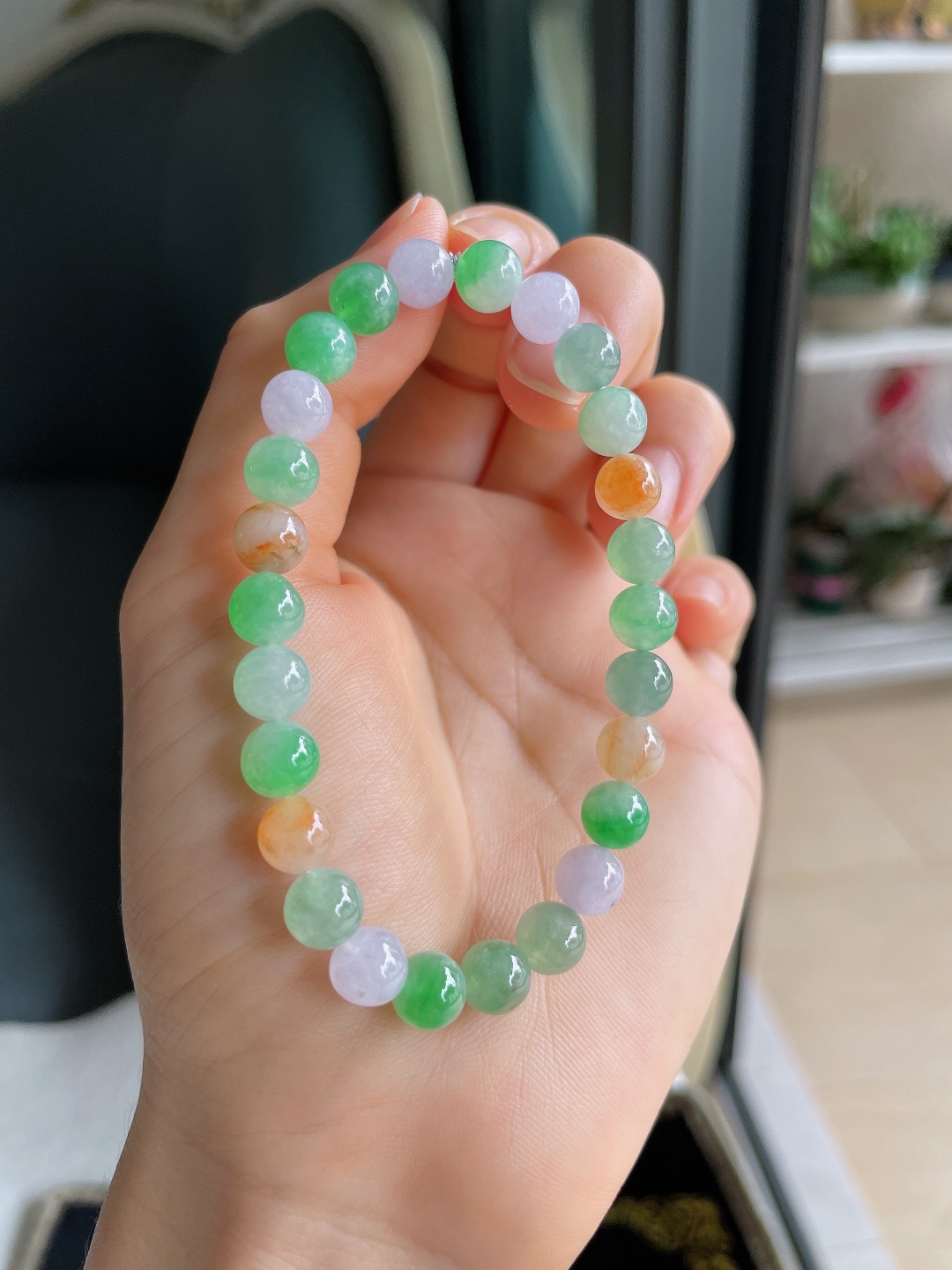 缅甸天然翡翠A货，冰多宝马卡龙手串，尺寸：7mm。【编4319】