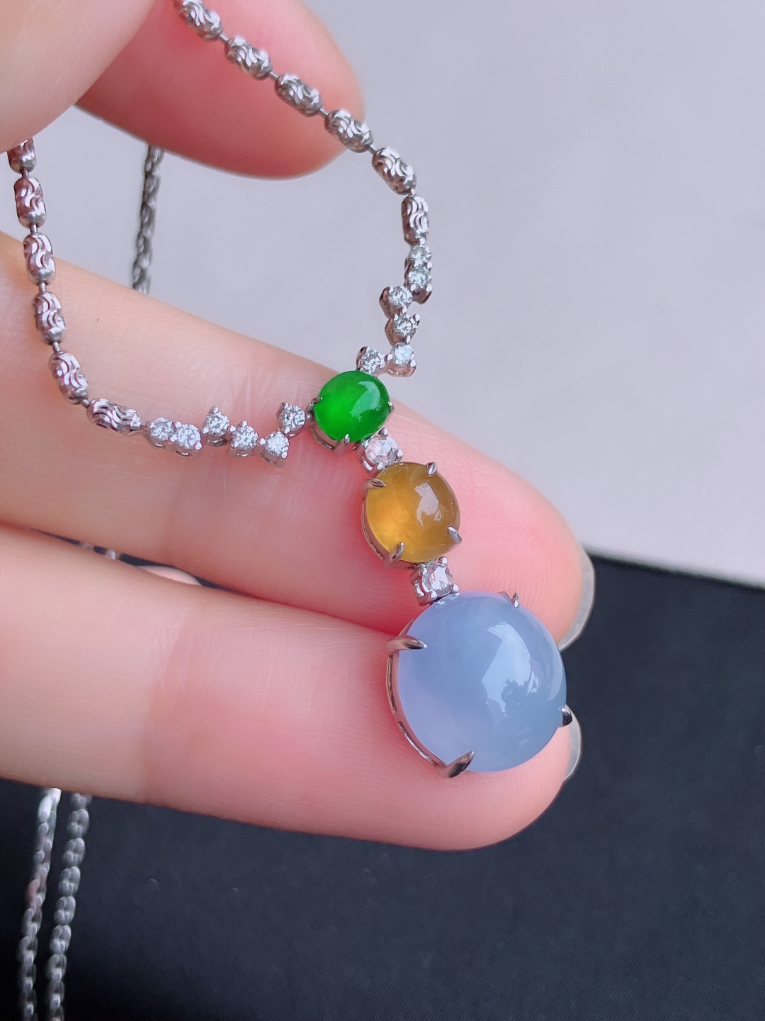 ️，三彩蛋面锁骨链，简约时尚，尺寸13/11/7.6/自然光实拍