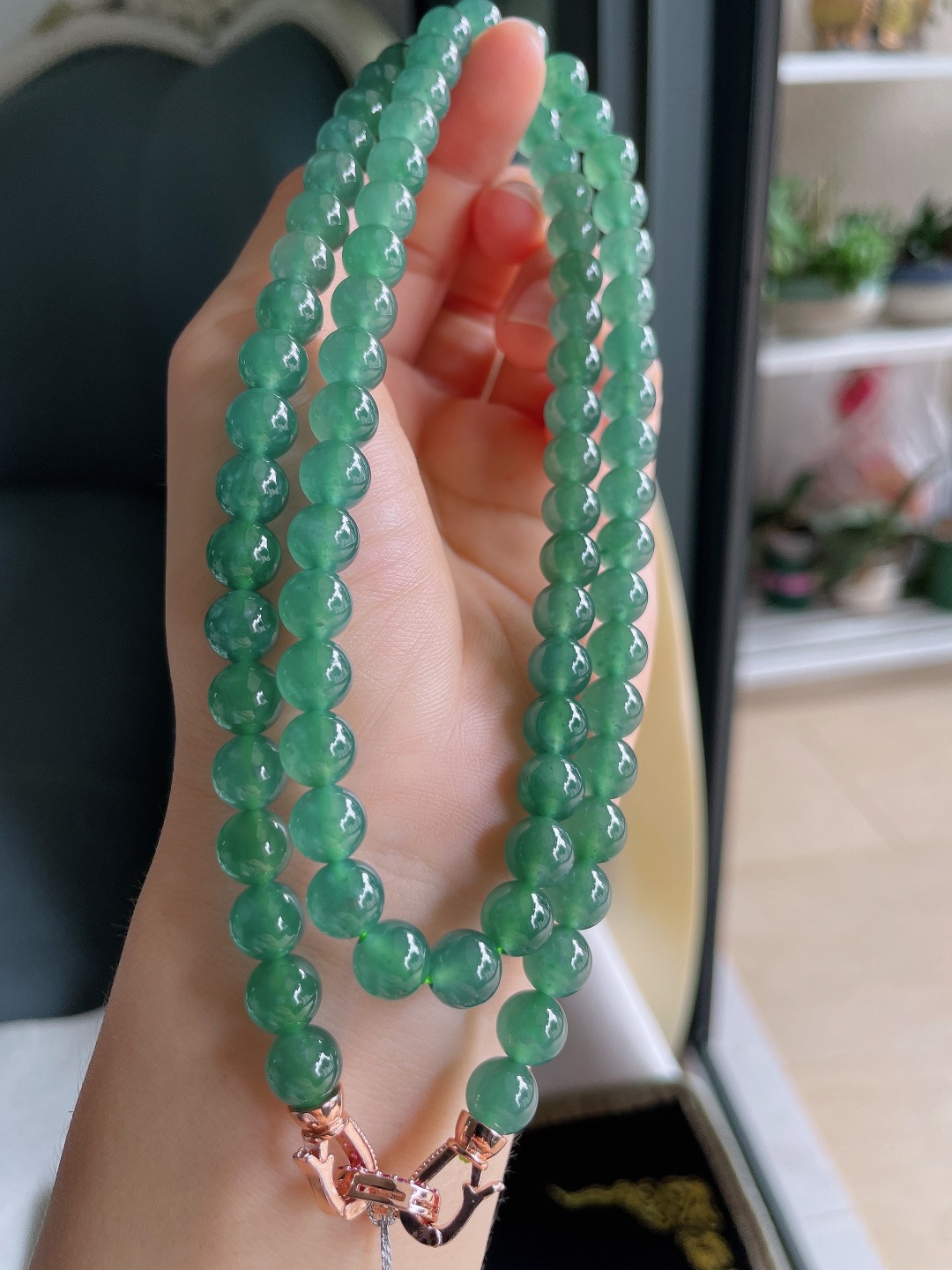 天然翡翠A货，冰蓝水珠链，尺寸：7.8mm80颗。【编4331】