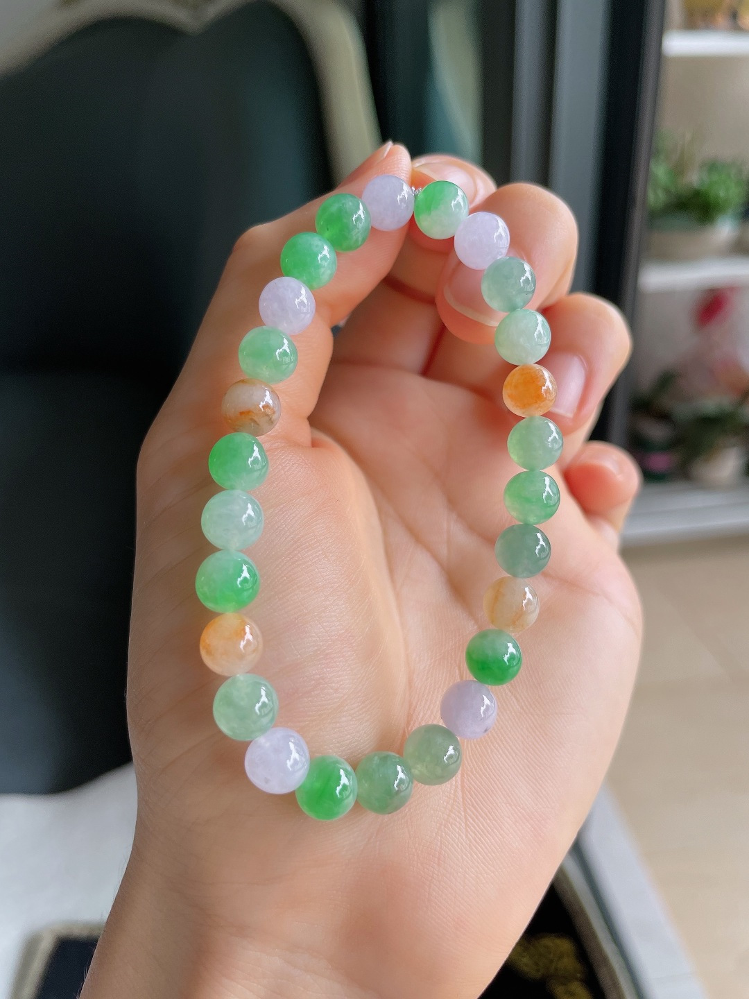 缅甸天然翡翠A货，冰多宝马卡龙手串，尺寸：7mm。【编4319】