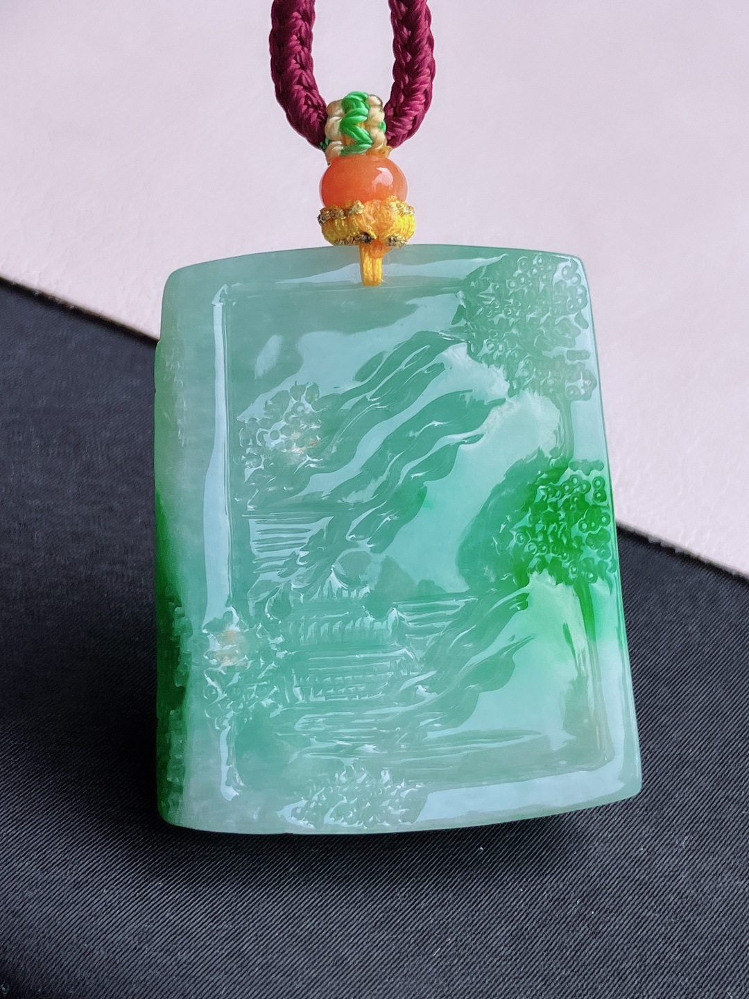 ️翠绿山水牌，意境美，尺寸41.3/34.5/8.3/自然光实拍