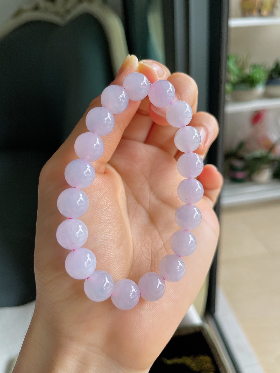 缅甸天然翡翠A货，冰手串，尺寸：9.8mm。【编4100】