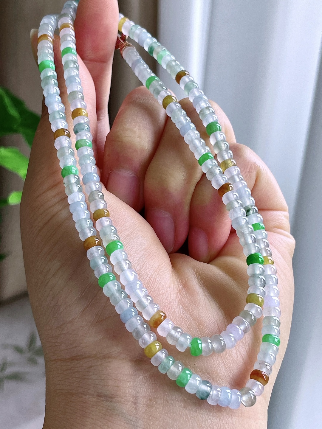 【珠子】冰多宝珠链算盘珠珠子珠链 【说明】缅甸 性比高 【尺寸】4.9-3.5mm 29cm 【重量】29.8克