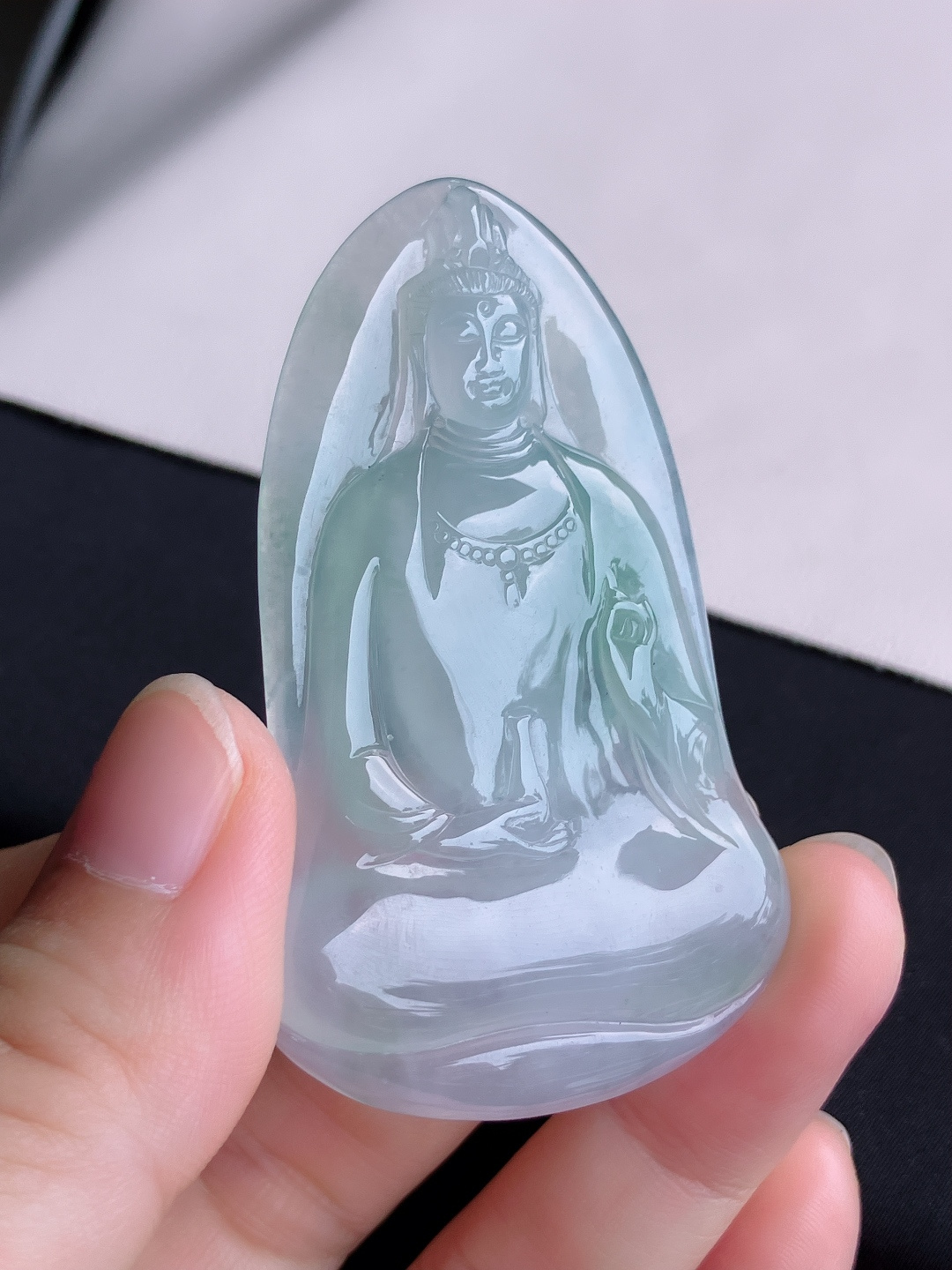 ️，冰飘花素衣观音，晶莹剔透，尺寸65/39.3/6/自然光实拍