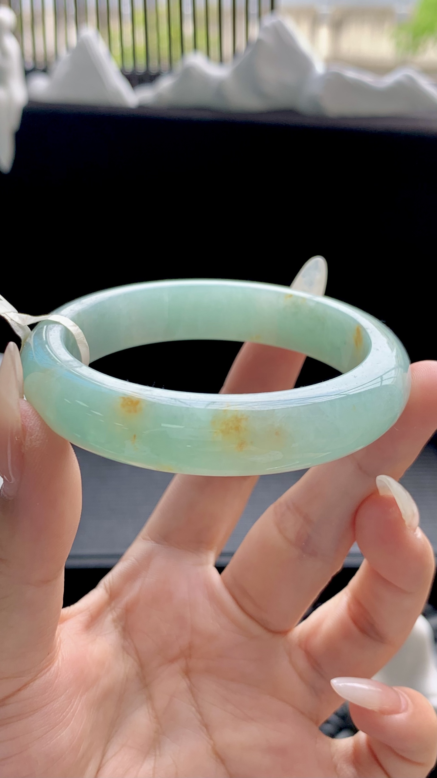 果绿洒金正圈手镯成品 HYC-172 尺寸：53-12-8