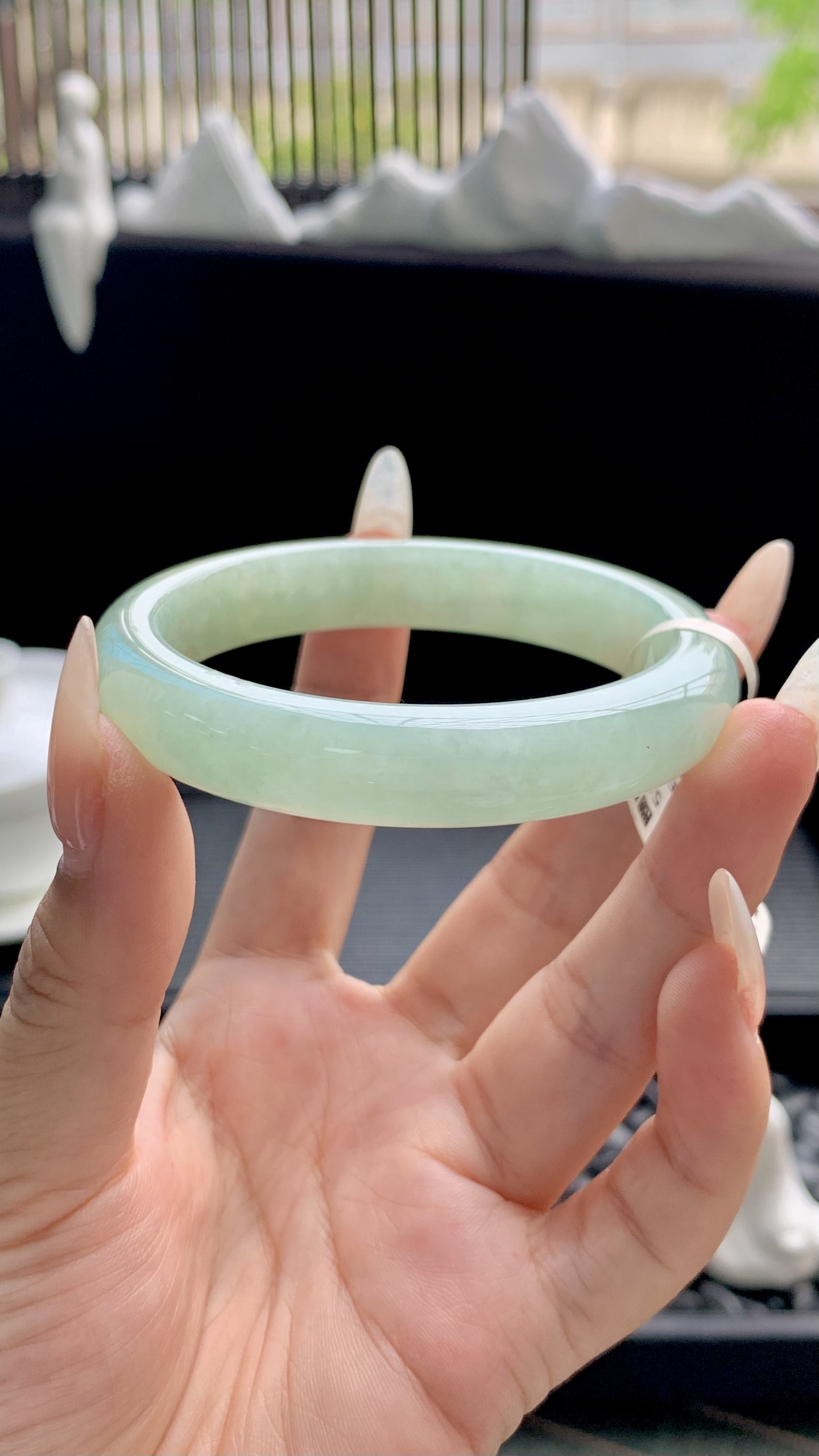 果绿洒金正圈手镯成品 HYY-9252 尺寸：55-11-8