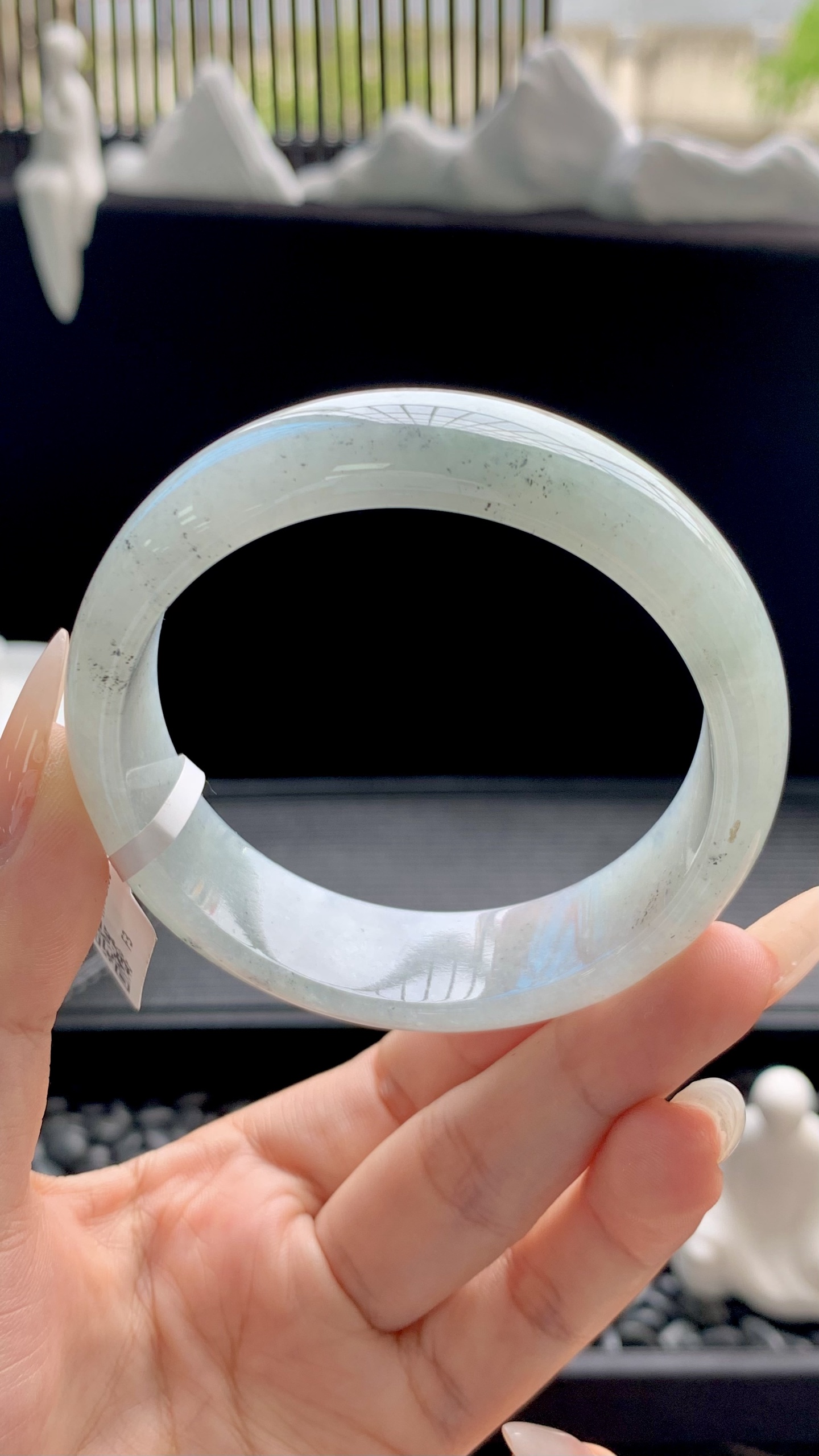 宽版晴底飘乌鸡花正圈手镯成品 HYY-3485 尺寸：56-16-7