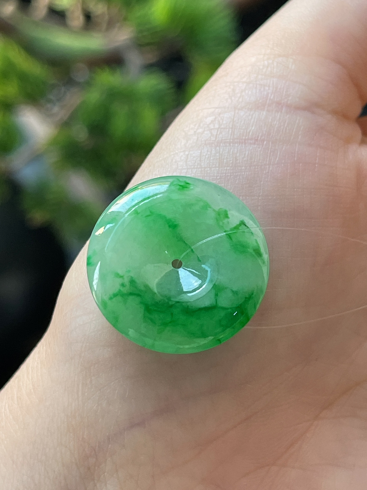 翡翠冰糯种阳绿飘花平安扣