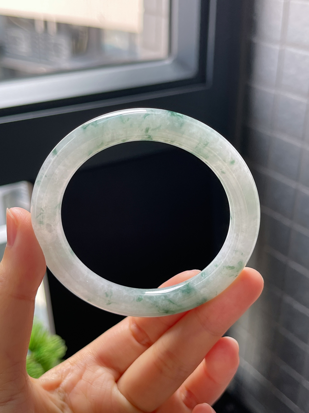圈口52.5，冰糯种飘花翡翠圆条手镯9.24