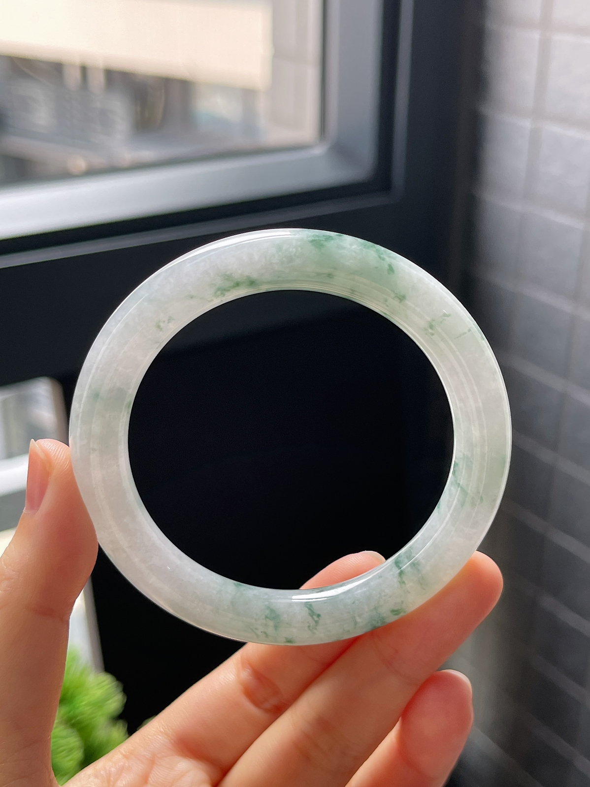 圈口52.5，冰糯种飘花翡翠圆条手镯9.24