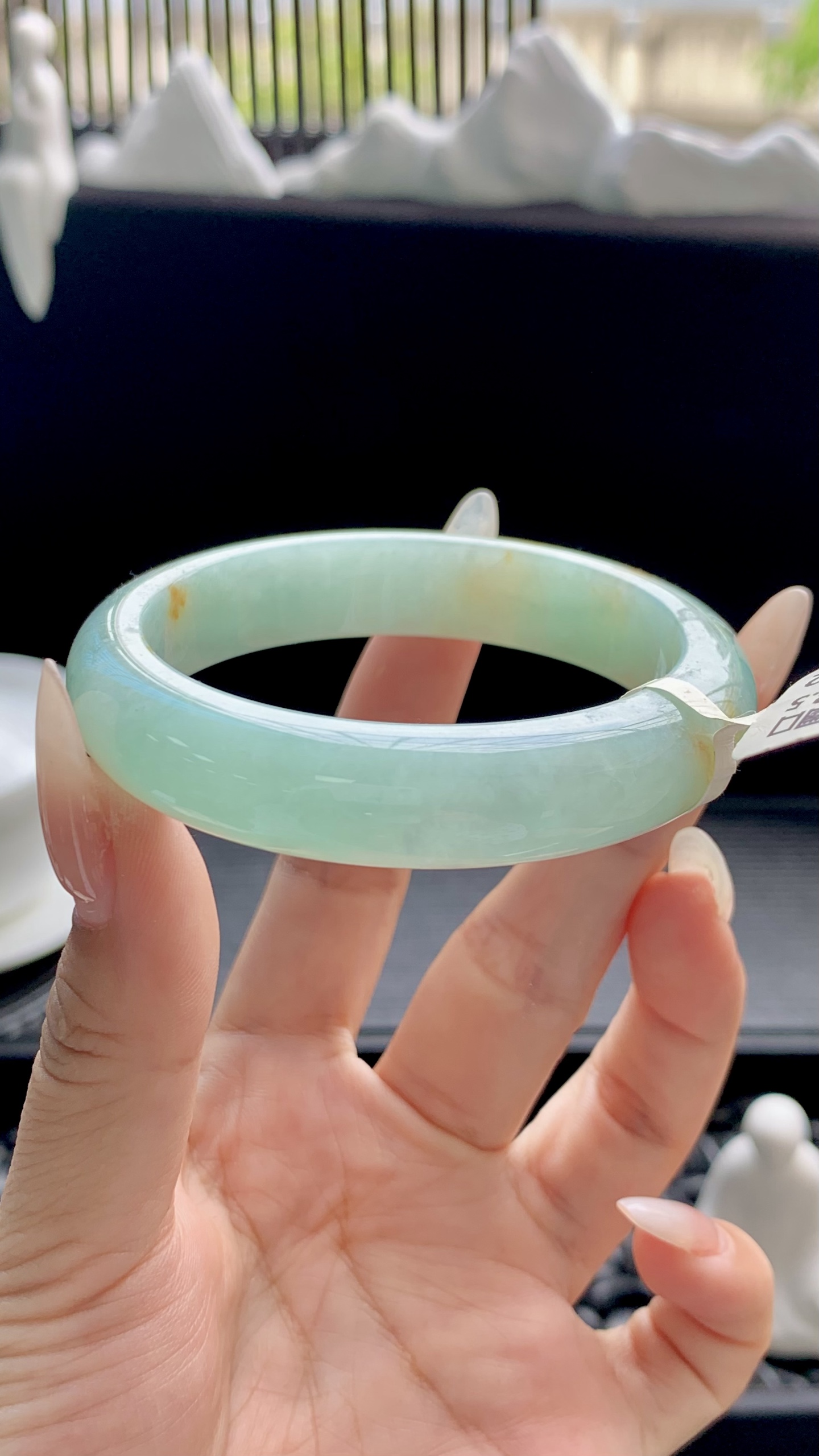 果绿洒金正圈手镯成品 HYC-172 尺寸：53-12-8