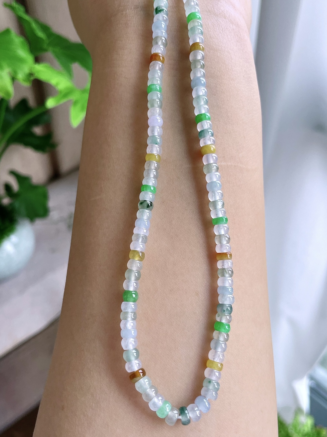 【珠子】冰多宝珠链算盘珠珠子珠链 【说明】缅甸 性比高 【尺寸】4.9-3.5mm 29cm 【重量】29.8克