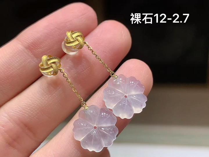 ️ 18K 冰种花朵耳坠 无裂 尺寸，12-2.7