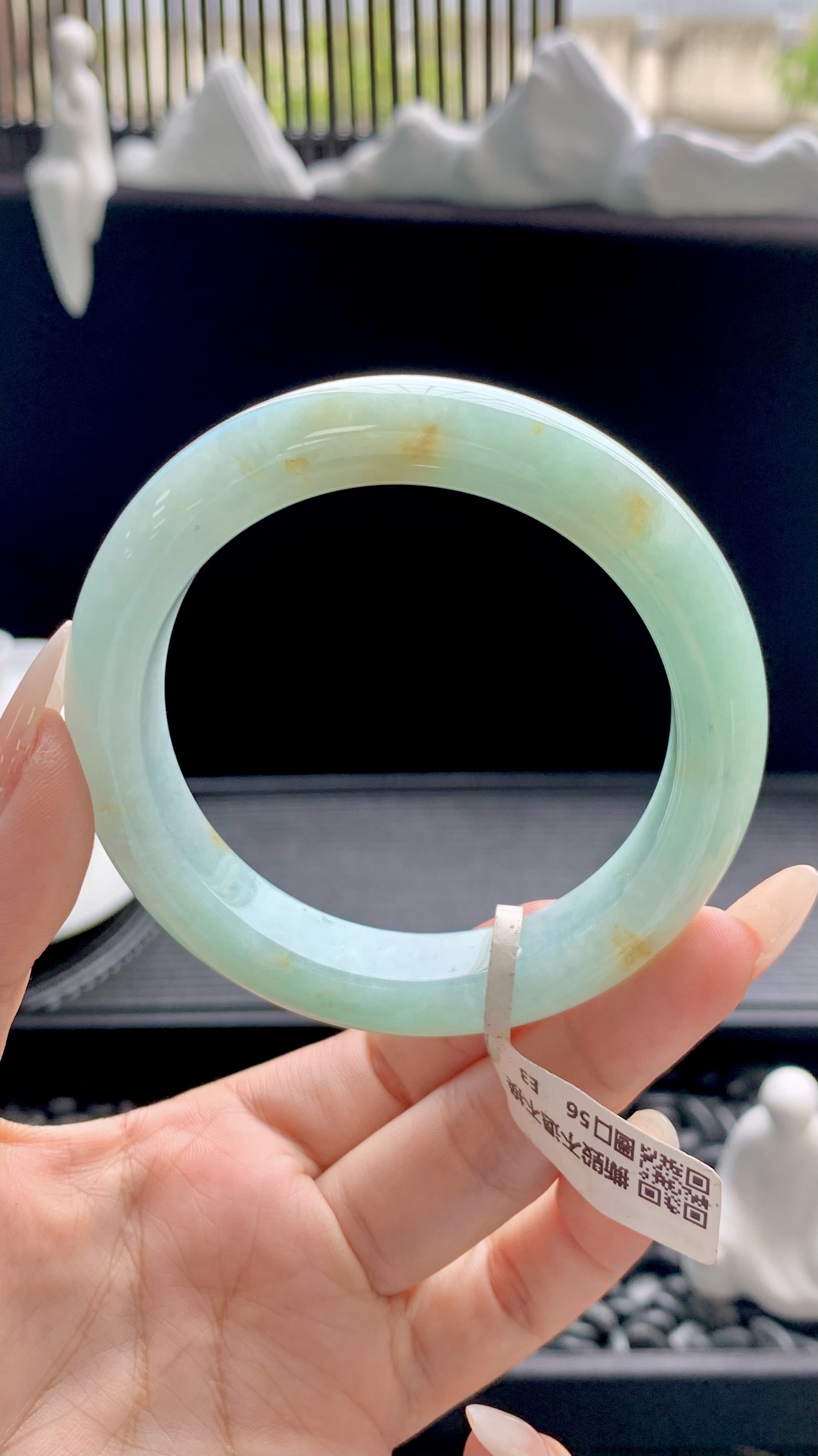 果绿洒金正圈手镯成品 HYY-8529 尺寸：56-13-9.5